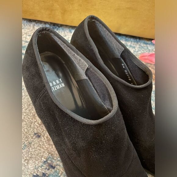 Stuart Weizman Black Stretch Suede Ankle Boots Heels 10.5M - Picture 5 of 9